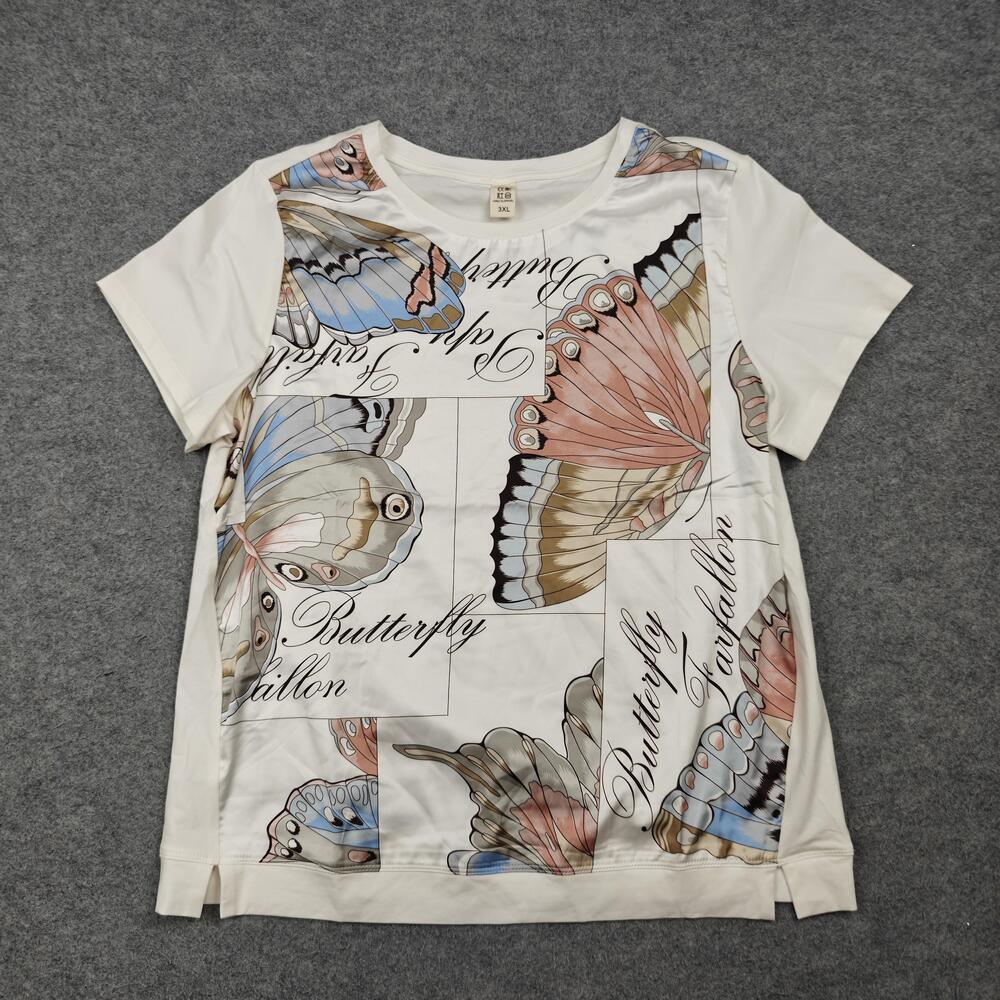 FAMILY & APPAREL T-Shirt Womens 3XL White Tunic Butterfly Print Relaxed Fit